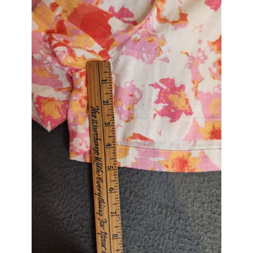 ASOS DESIGN CURVE Floral Print Size 22 Linen Blend Shorts Pockets Pink White NWT